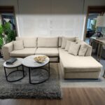 Red Beech Wood and Linen L-Shape Sofa