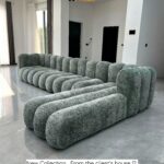 A practical and comfortable curved sectional sofa.