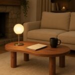 Reception table made of natural wood
