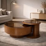 Reception table/balcony made of natural wood