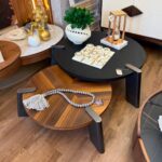 Two-piece coffee table set made of natural wood